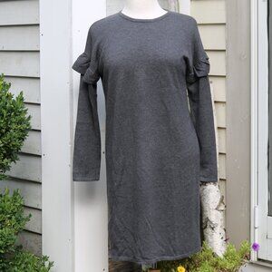 Philosophy Grey Ruffle Long Sleeve Sweater Knit Sheath Dress Sz LARGE